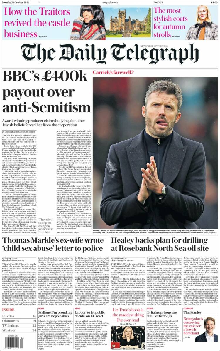 Portada de Daily Telegraph (Reino Unido)