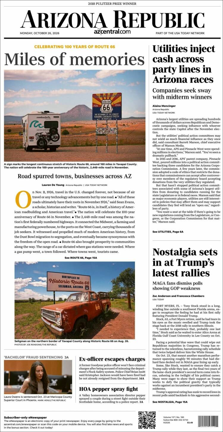 Portada de Arizona Republic News (USA)