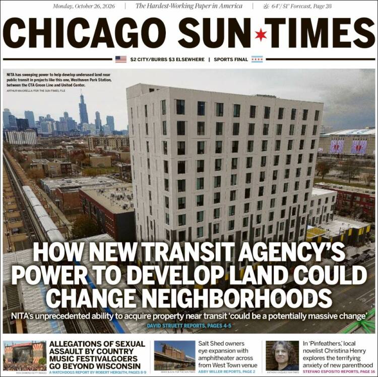 Portada de Chicago Sun-Times (USA)