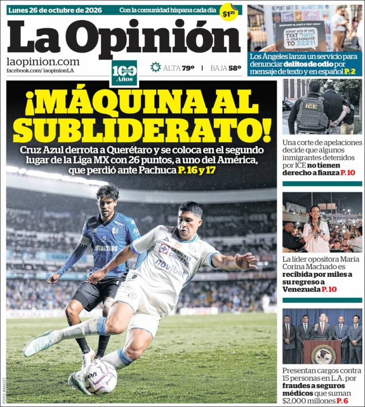 Portada de La Opinión (USA)