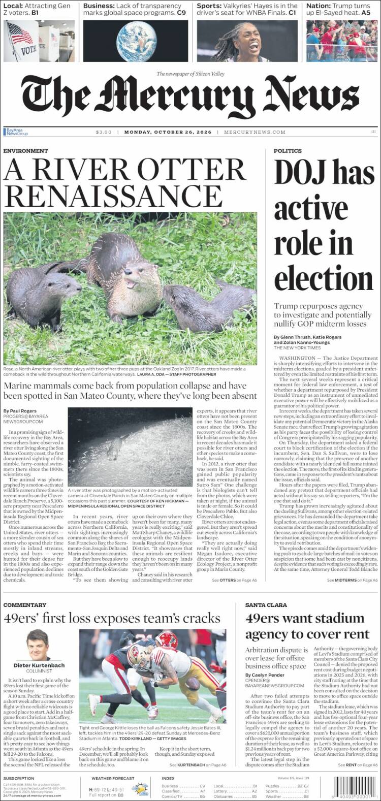 Portada de San Jose Mercury News (USA)