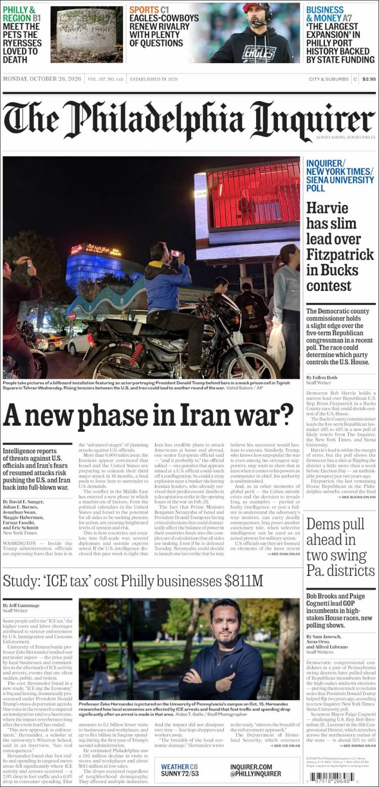 Portada de Philadelphia Inquirer (USA)