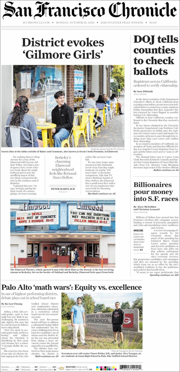 Portada de San Francisco Chronicle (USA)