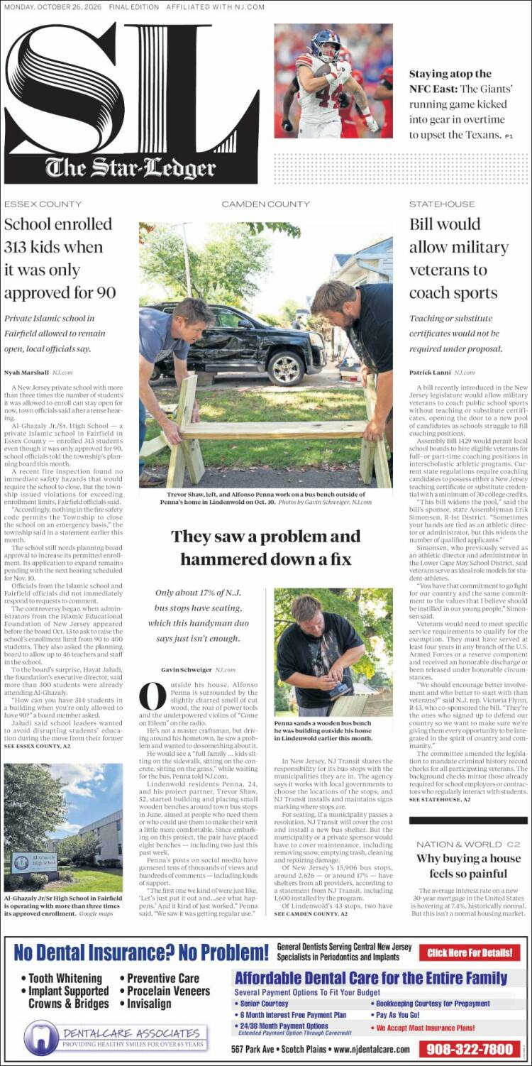 Portada de Star-Ledger (USA)