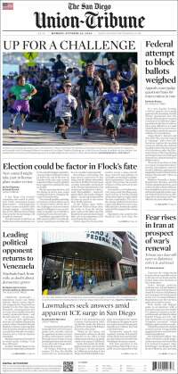 Portada de The San Diego Union-Tribune (USA)