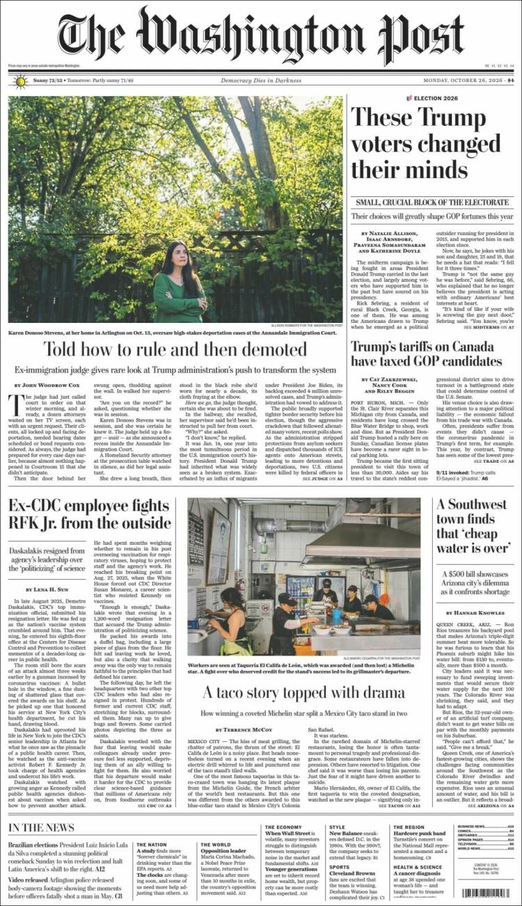 Portada de The Washington Post (USA)