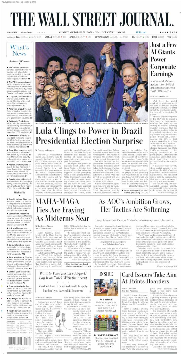 Portada de Wall Street Journal (USA)