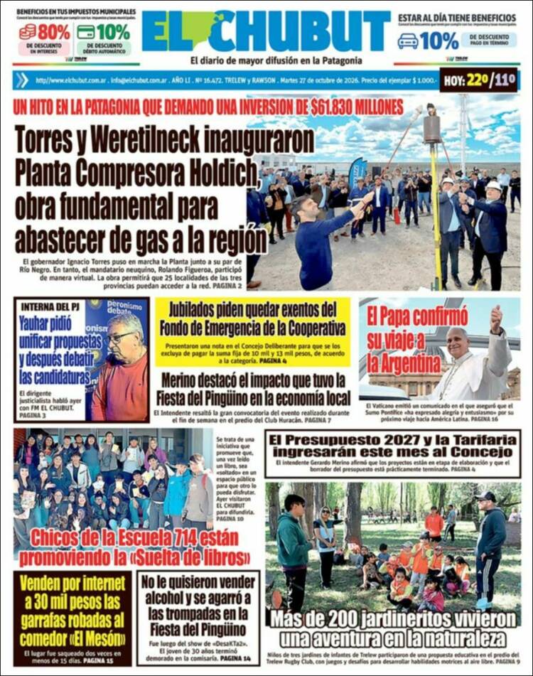 Portada de El Chubut (Argentina)