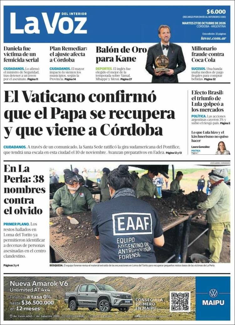 Portada de La Voz del Interior (Argentina)