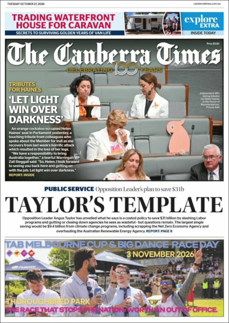 Portada de The Canberra Times (Australia)