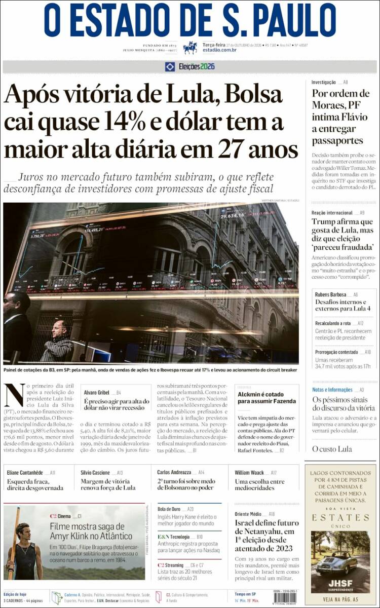 Portada de O Estado de São Paulo (Brasil)