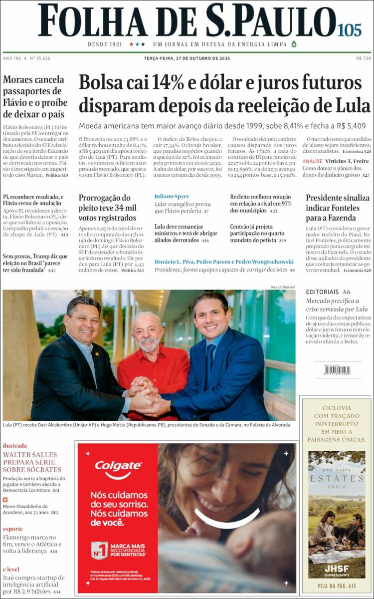 Portada de Folha de São Paulo (Brasil)