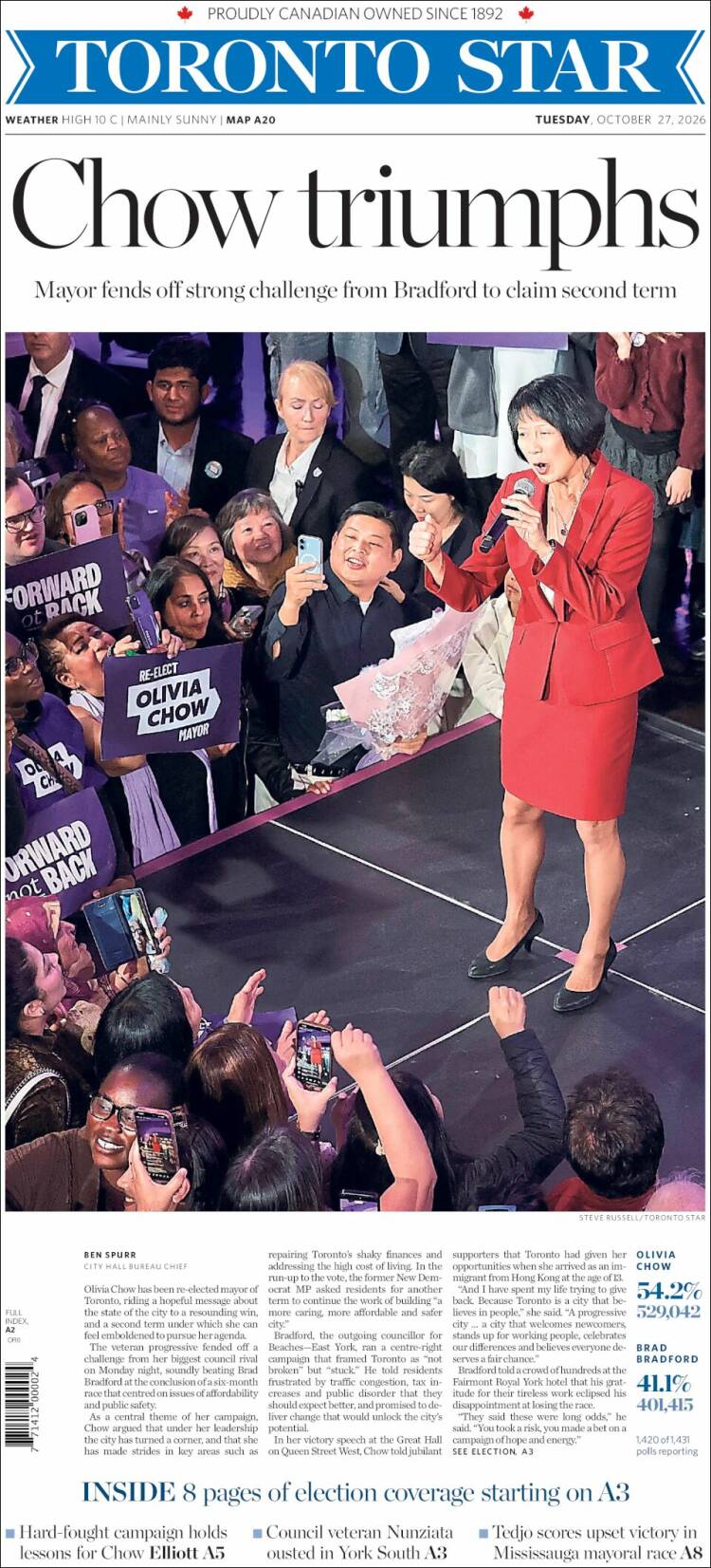Portada de The Toronto Star (Canada)