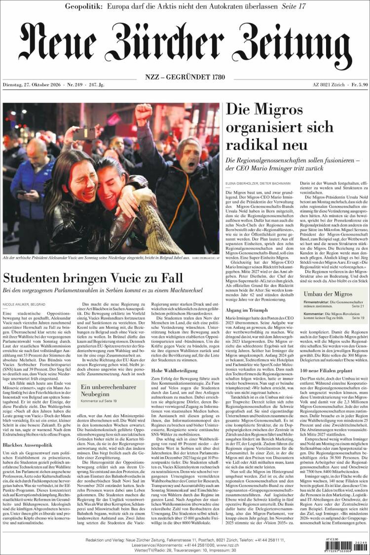 Portada de Neue Zürcher Zeitung (Switzerland)