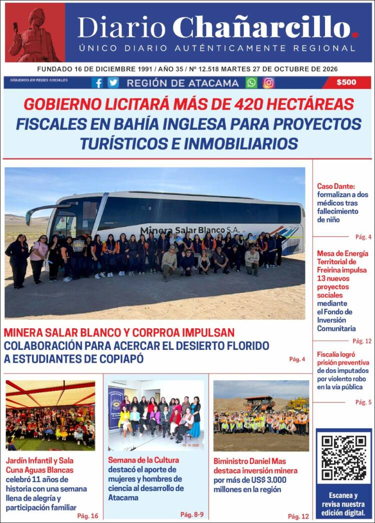 Portada de Diario Chañarcillo (Chile)