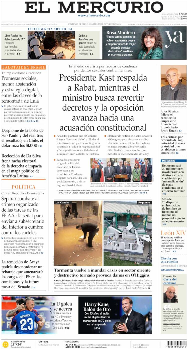 Portada de El Mercurio (Chile)