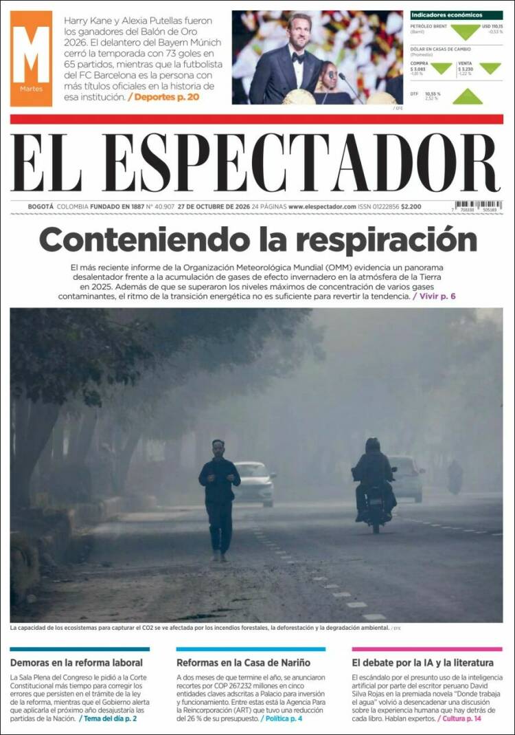 Portada de El Espectador (Colombia)