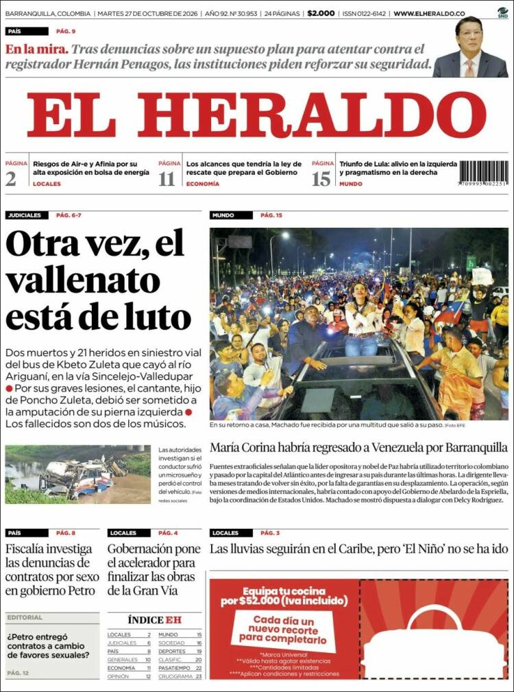 Portada de El Heraldo (Colombia)