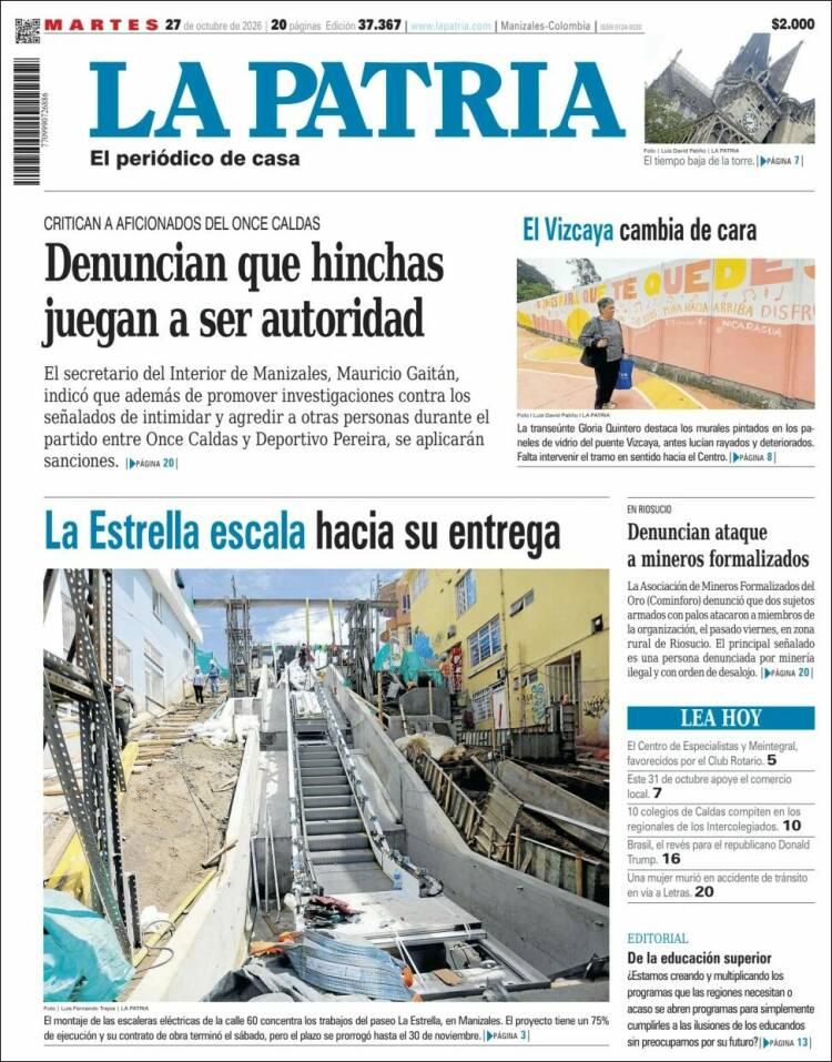 Portada de La Patria (Colombia)