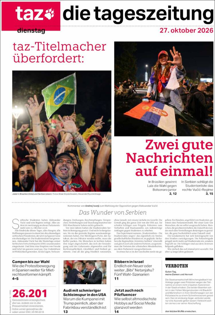 Portada de Die Tageszeitung (Germany)