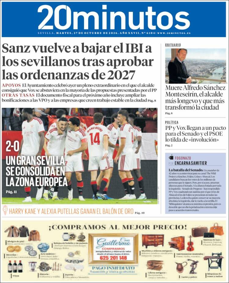 Portada de 20 Minutos - Sevilla (Espa&ntilde;a)