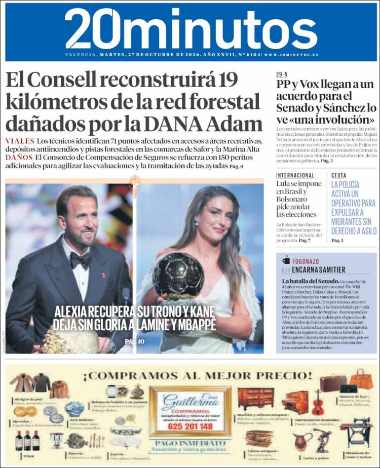 Portada de 20 Minutos - Valencia (Espa&ntilde;a)