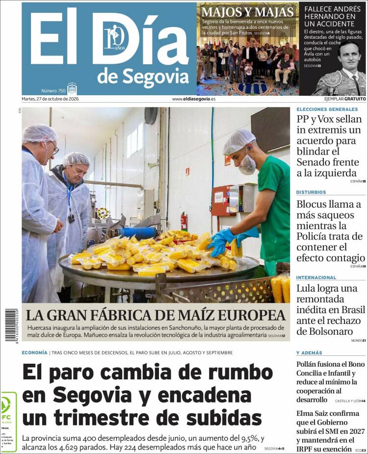 Portada de El Día de Segovia (Espa&ntilde;a)
