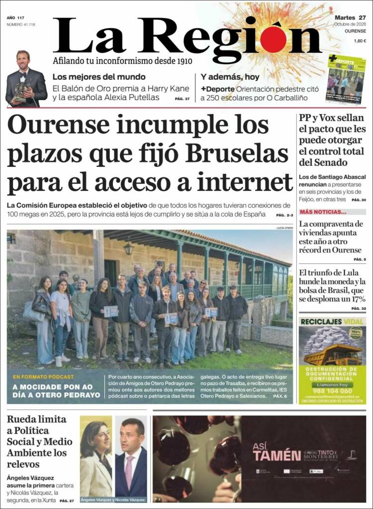 Portada de La Región de Ourense (Espa&ntilde;a)