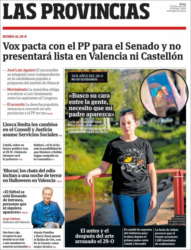 Portada de Las Provincias (Espa&ntilde;a)