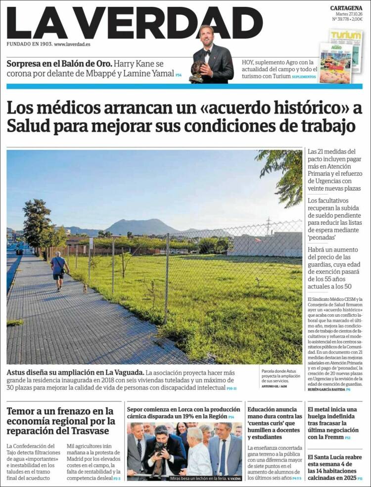 Portada de La Verdad de Cartagena (Espa&ntilde;a)