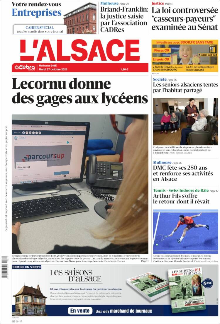 Portada de Journal L'Alsace (Francia)