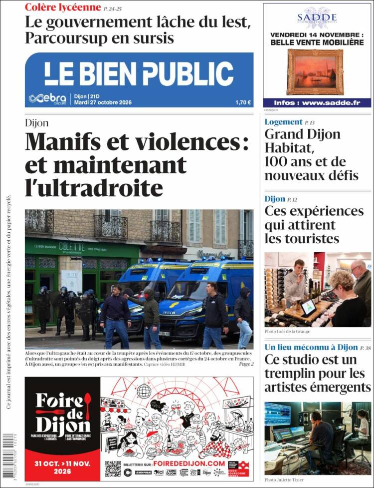 Portada de Le Bien Public (Francia)