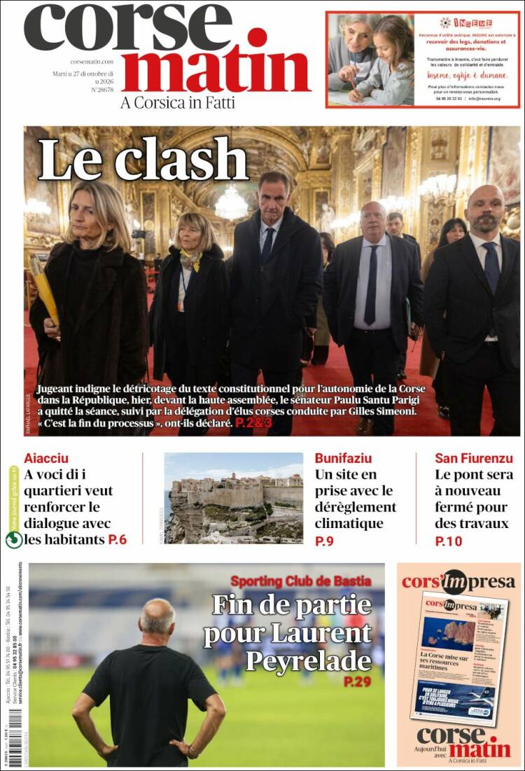 Portada de Corse-Matin (Francia)