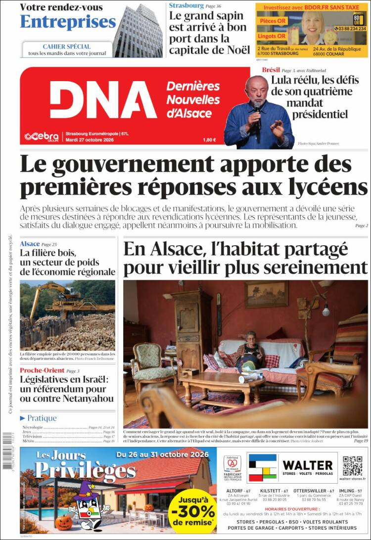 Portada de Les Dernières Nouvelles d'Alsace (Francia)