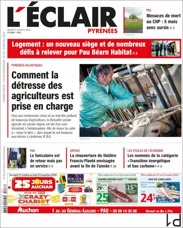 Portada de L'Eclair des Pyrénées (Francia)