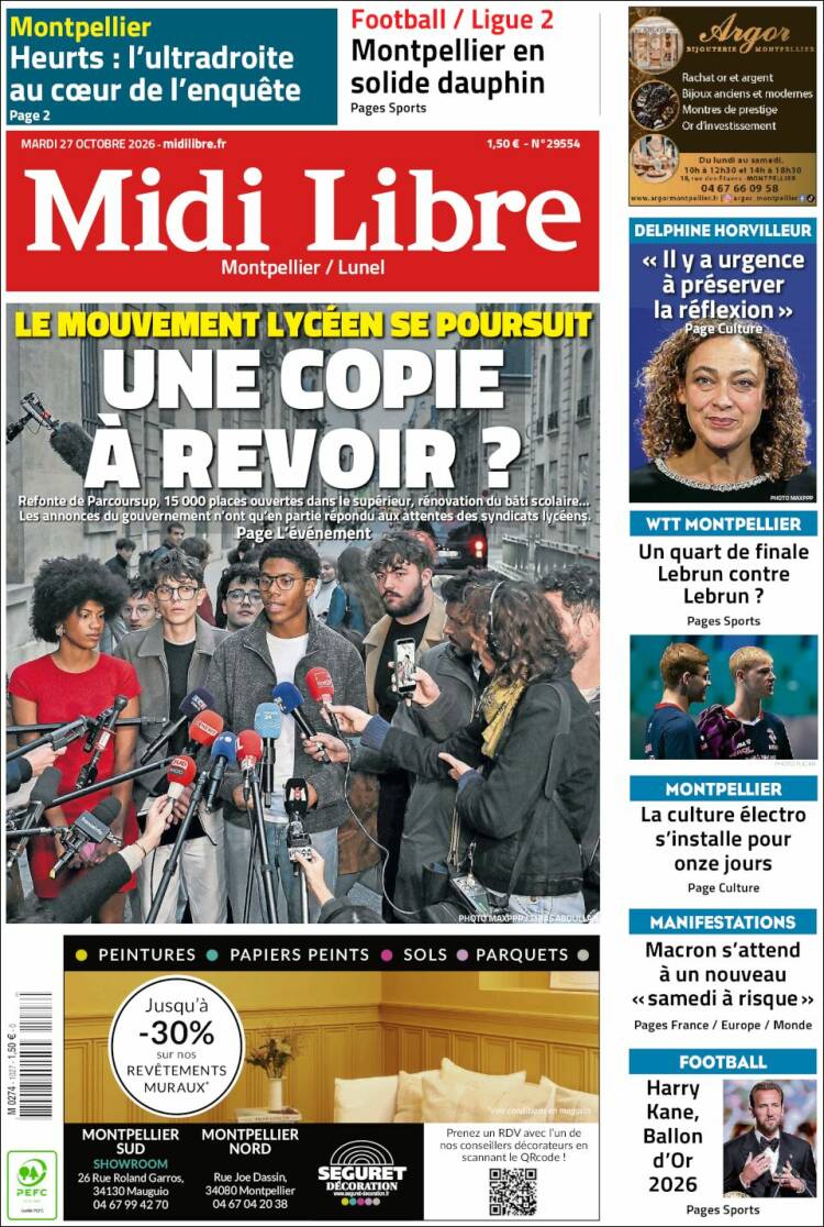 Portada de Midi Libre (Francia)