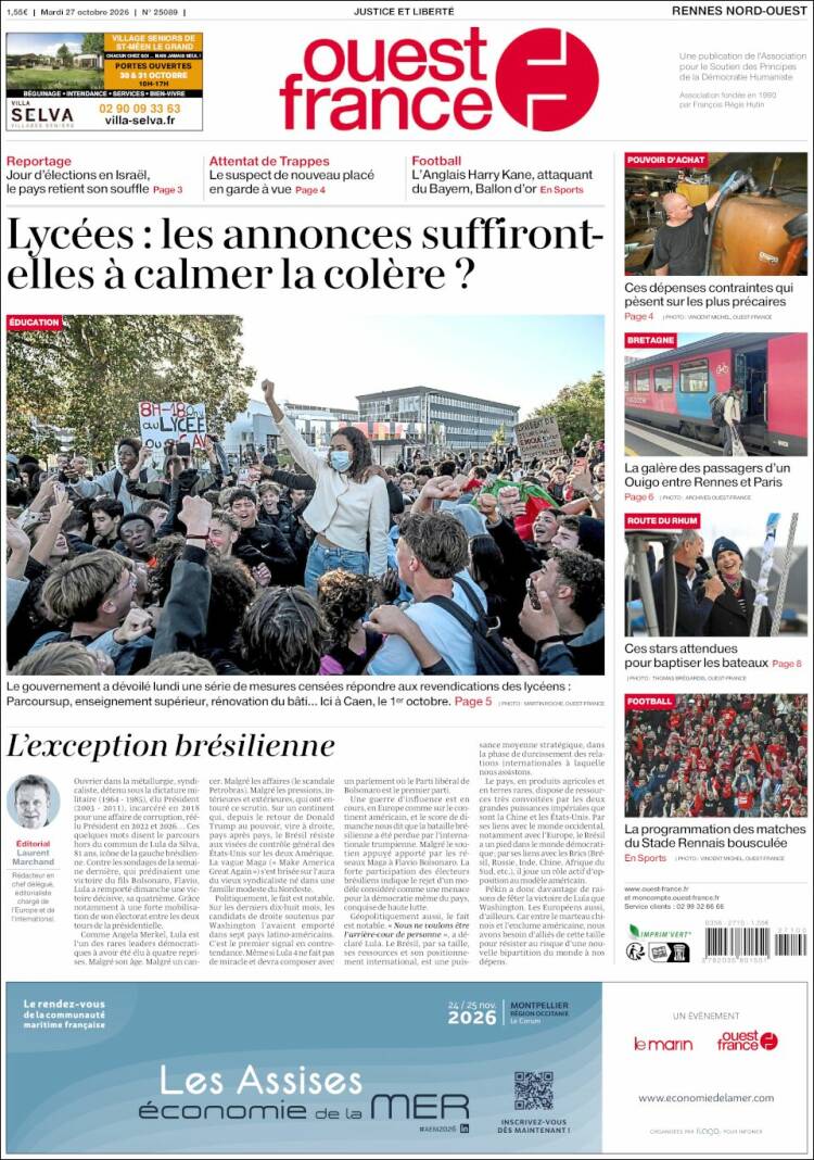 Portada de Ouest France (France)
