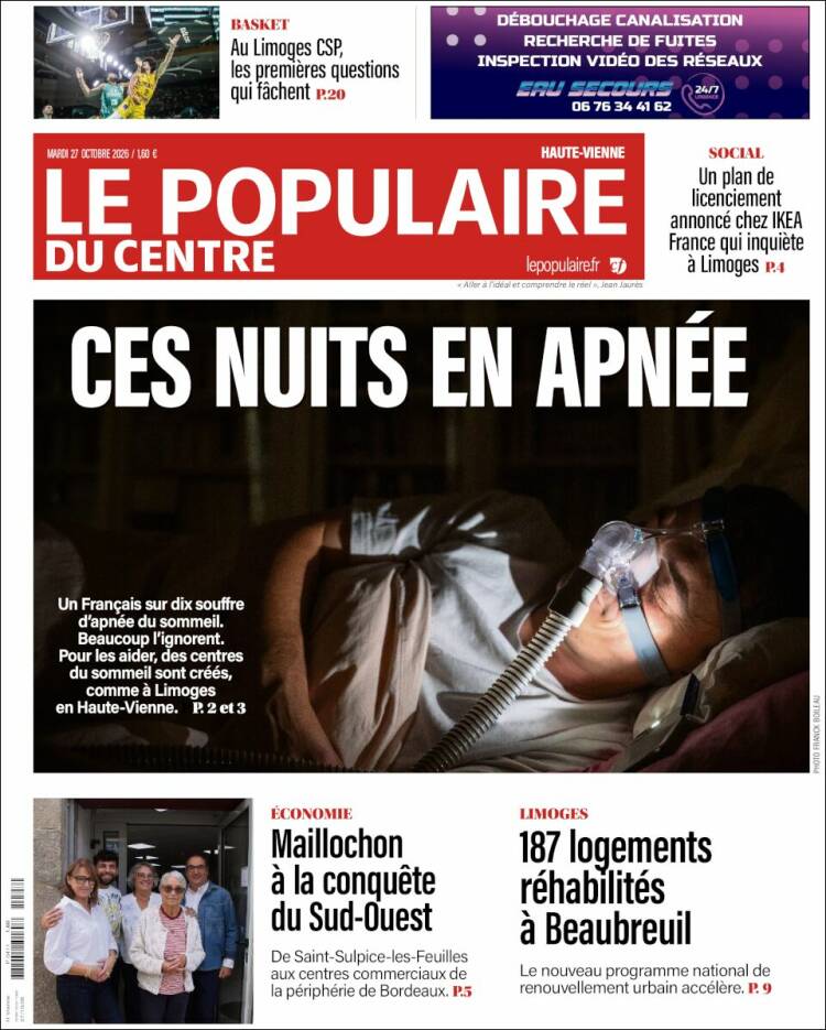 Portada de Le Populaire du Centre (Francia)