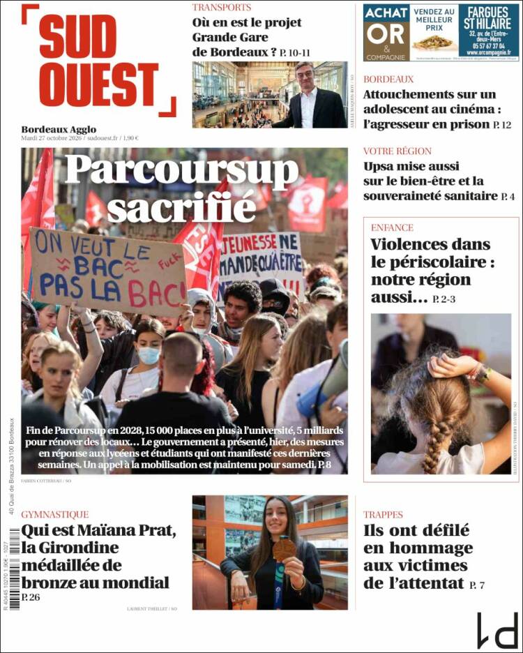 Portada de Sud Ouest (Francia)