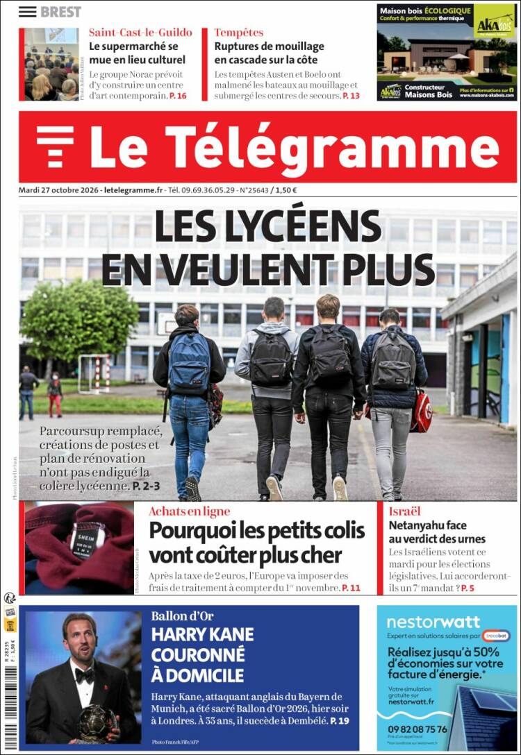 Portada de Télégramme (Francia)