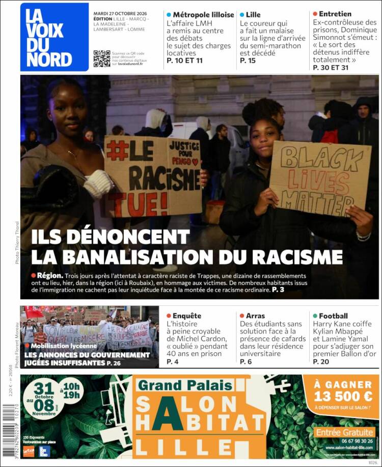 Portada de La Voix du Nord (Francia)