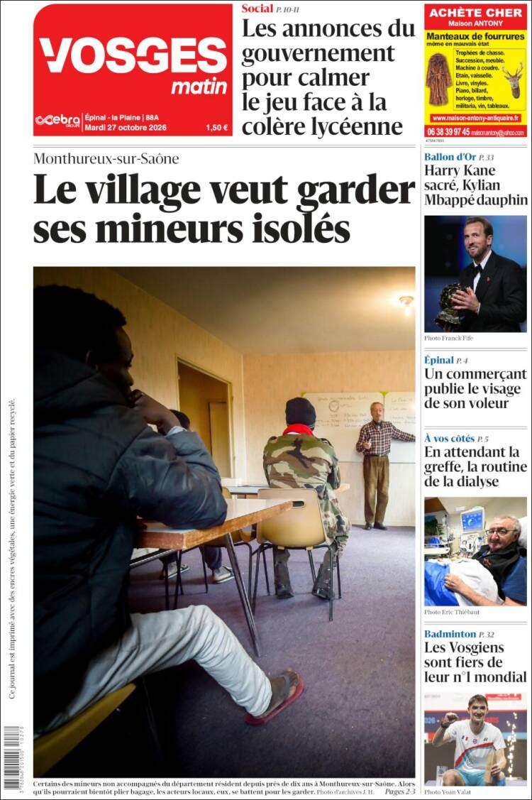 Portada de Vosges Matin (Francia)