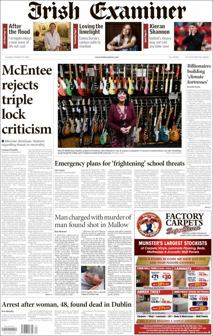 Portada de Irish Examiner (Ireland)