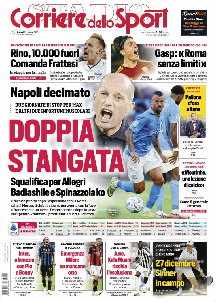 Portada de Corriere dello Sport (Italia)