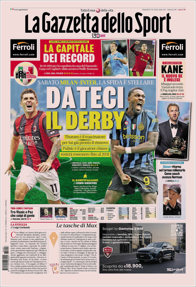Portada de La Gazzetta dello Sport (Italy)