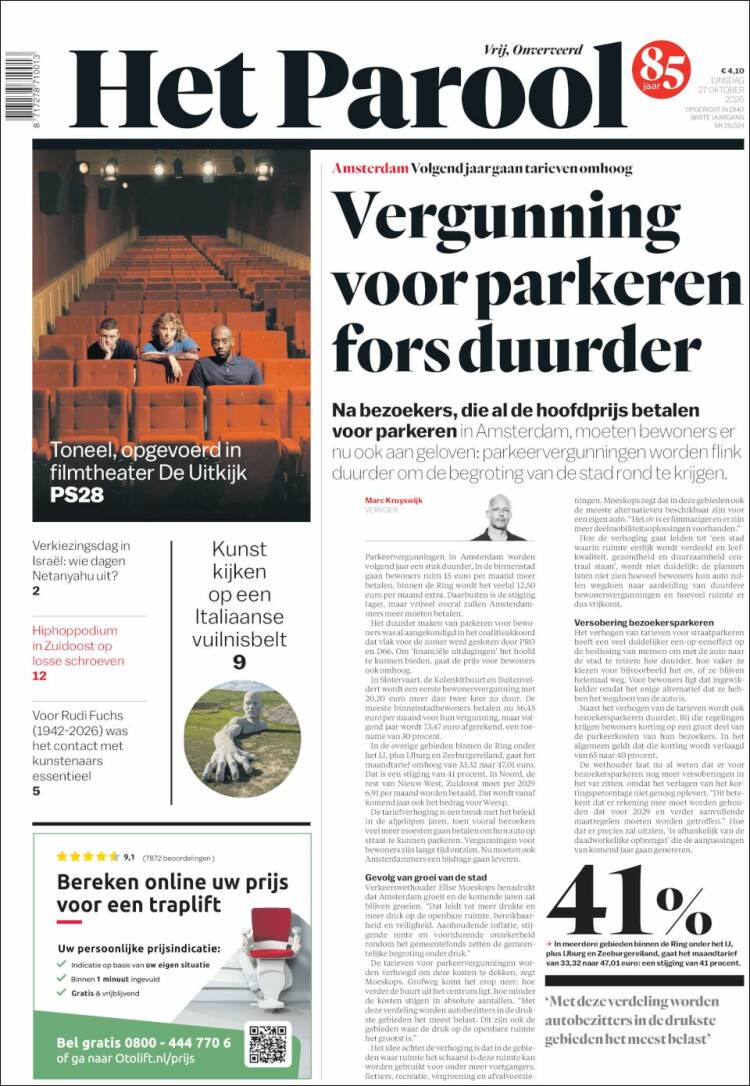 Portada de Het Parool (Pa&iacute;ses Bajos)
