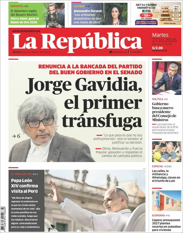 Portada de La Republica (Peru)