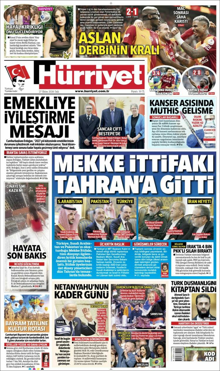 Portada de Hürriyet (Turqu&iacute;a)