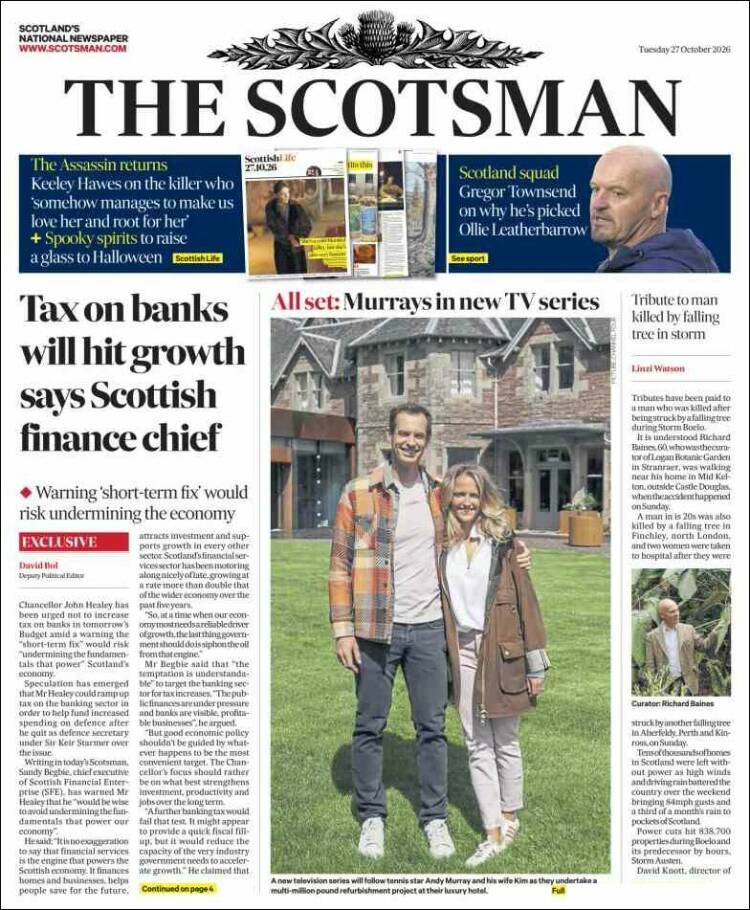 Portada de The Scotsman (Reino Unido)