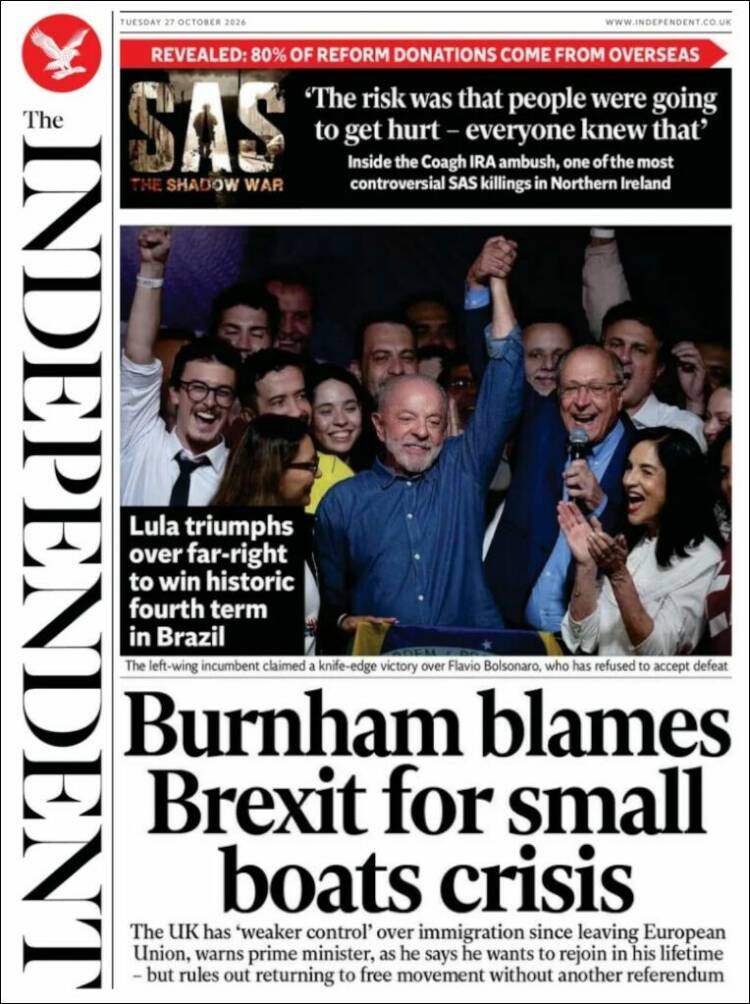 Portada de The Independent (United Kingdom)